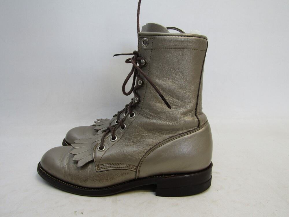 Justin Women Sz 5 C Wide Width Bronze Leather Laces Kilted Cowboy Western Boots